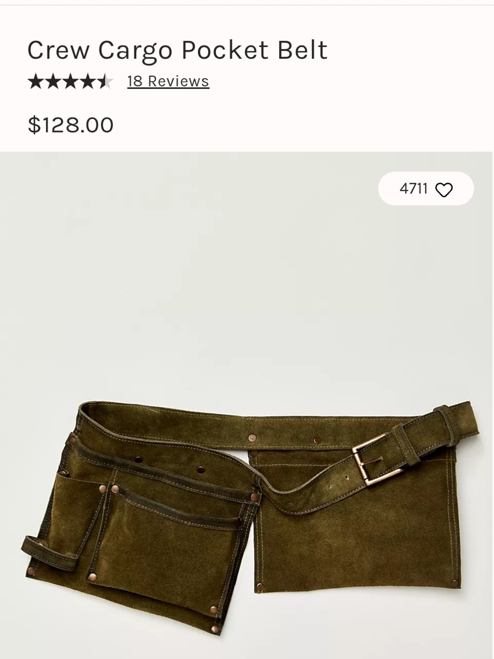 Free People Olive Green Suede Crew Cargo Pocket Belt NWT